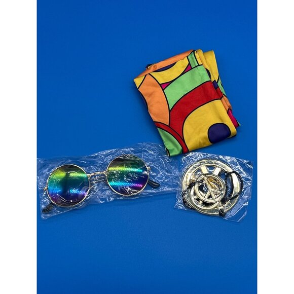 Hippie Costume Dress Size 3X Colorful Circle Pattern Long Sleeve with accessorie - Picture 9 of 12